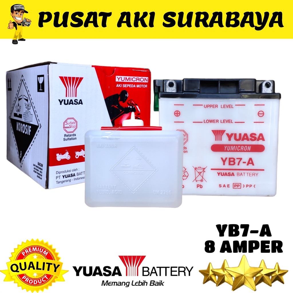 ACCU YUASA YB7A ORIGINAL AKI YB7-A 8 AMPER THUNDER PULSAR APACHE STROM IKAN GENSET EMERGENCY LAMP AKI INVERTER DC TO AC