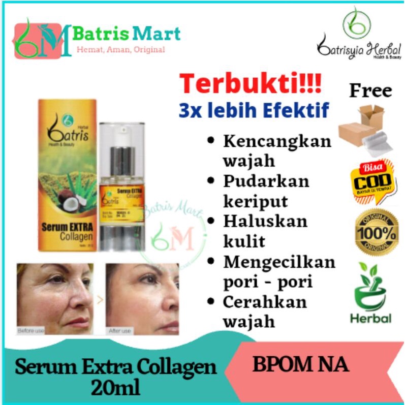 Batrisyia Serum Extra Collagen 20ml anti aging menyamarkan kerutan merapatkan pori - pori besar menghilangkan mata panda batrisya herbal