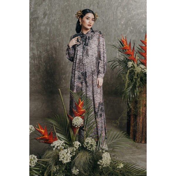 Baju Batik Wanita Muslim Gamis Dress Kaftan Jubah Daster Arab Pesta Kondangan Kerja Kantor Lengan Pa