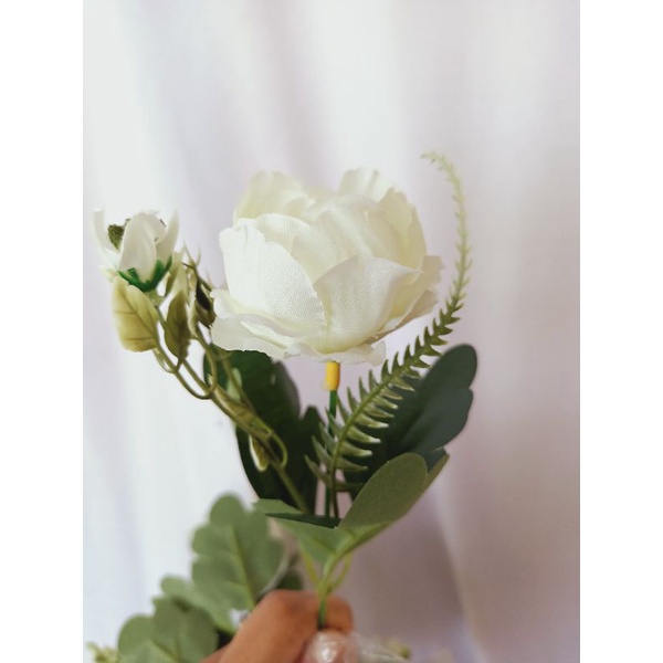 Peony Bunga Plastik Artificial Dekorasi Rustic Hiasan Mahar Dried Flower Hampers Ringbox-Putih