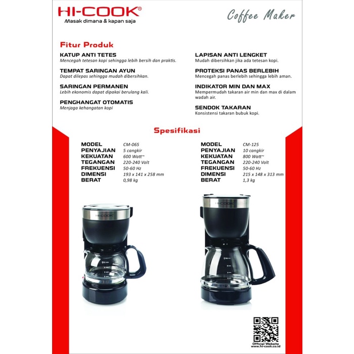 HI-Cook Coffee Maker CM-065 CM-125 Mesin Kopi CM065 CM125