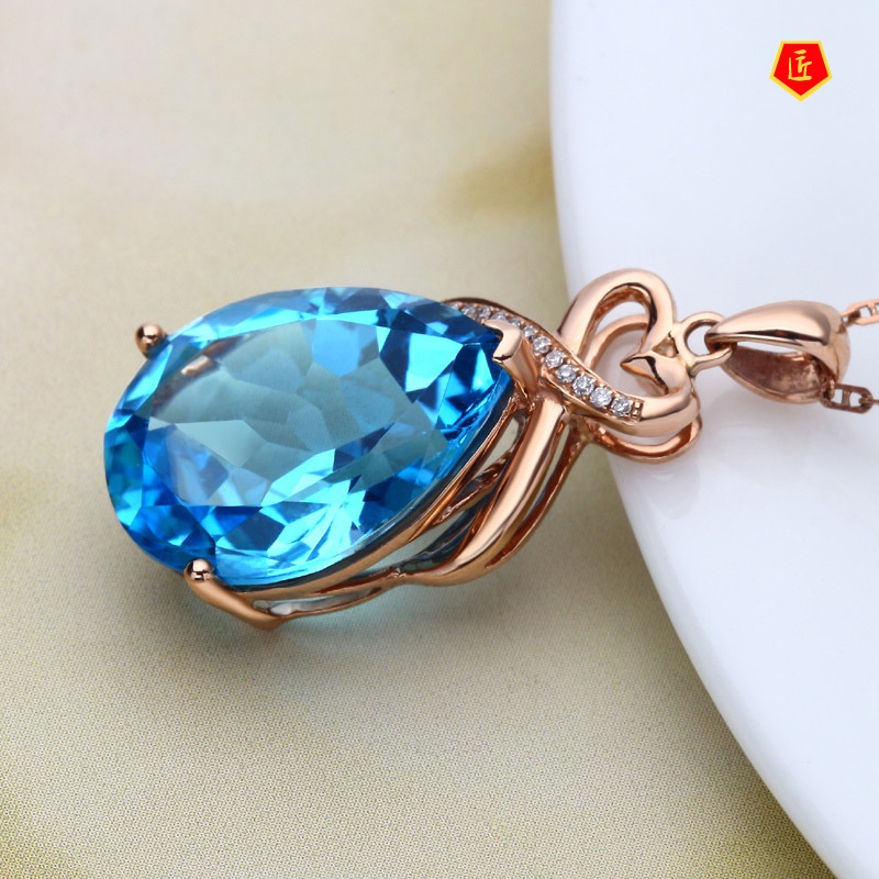 [Ready Stock]Blue Water Drop Pear-Shaped Pendant Women's Luxury Heart-Shaped Necklace