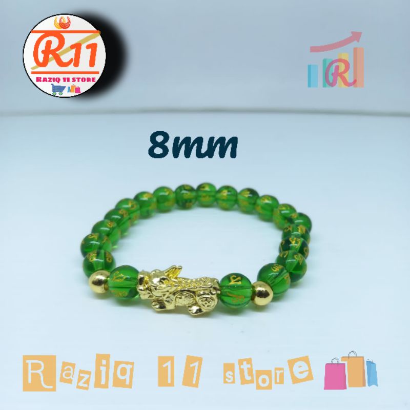 Gelang Batu Giok Mantra Budha Asli Kombinasi Pixiu 8mm