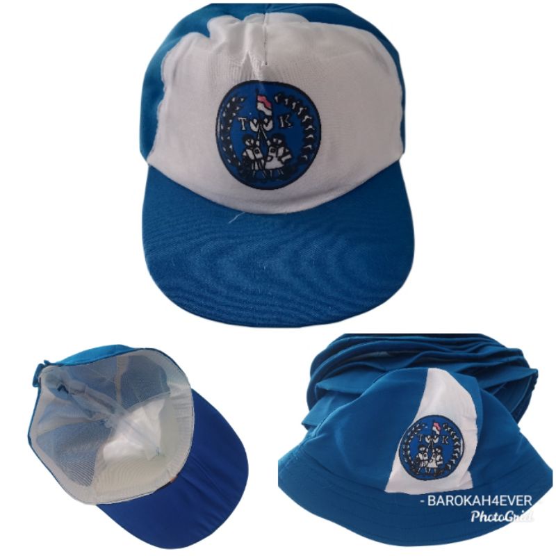 Topi TK Biru Putih Sablon Cowok Cewek Dasi TK Sablon Cowok Cewek