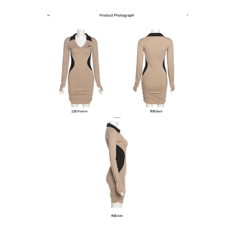 #Sisjuly# Dress Wanita Lengan Panjang Retro Wanita Kerah POLO Kontras Warna Yang Cocok Menerima Pake