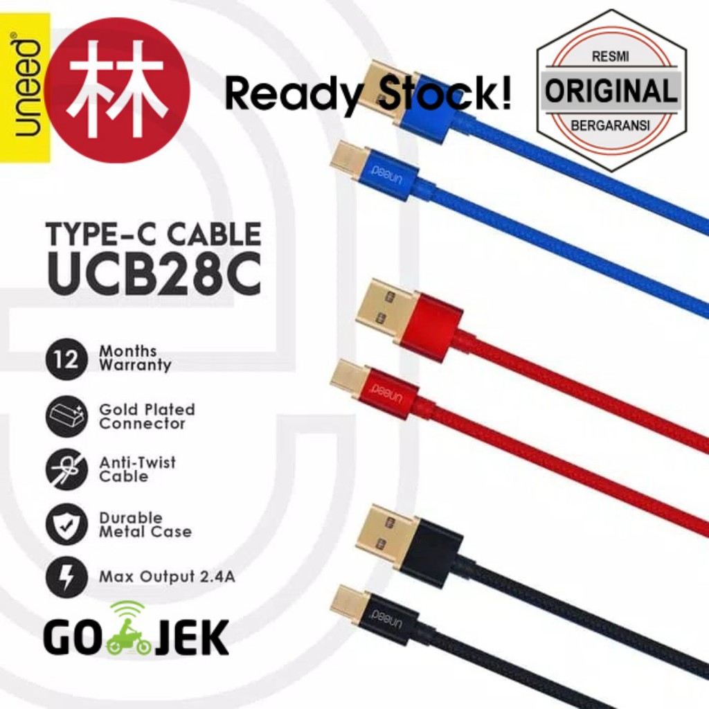 Uneed UCB28C Gold Plated Kabel Data Type-C Fast Charging Max 2.4A