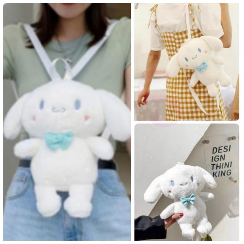 Tas Ransel Wanita Bulu Boneka Sanrio Character Contestants CINNAMOROLL Multifungsi Bisa Ransel + Selempang Perempuan / Backpack Wanita Bulu Empuk Halus Lucu Imut Gemoy Karakter Kartun Cinnamoroll