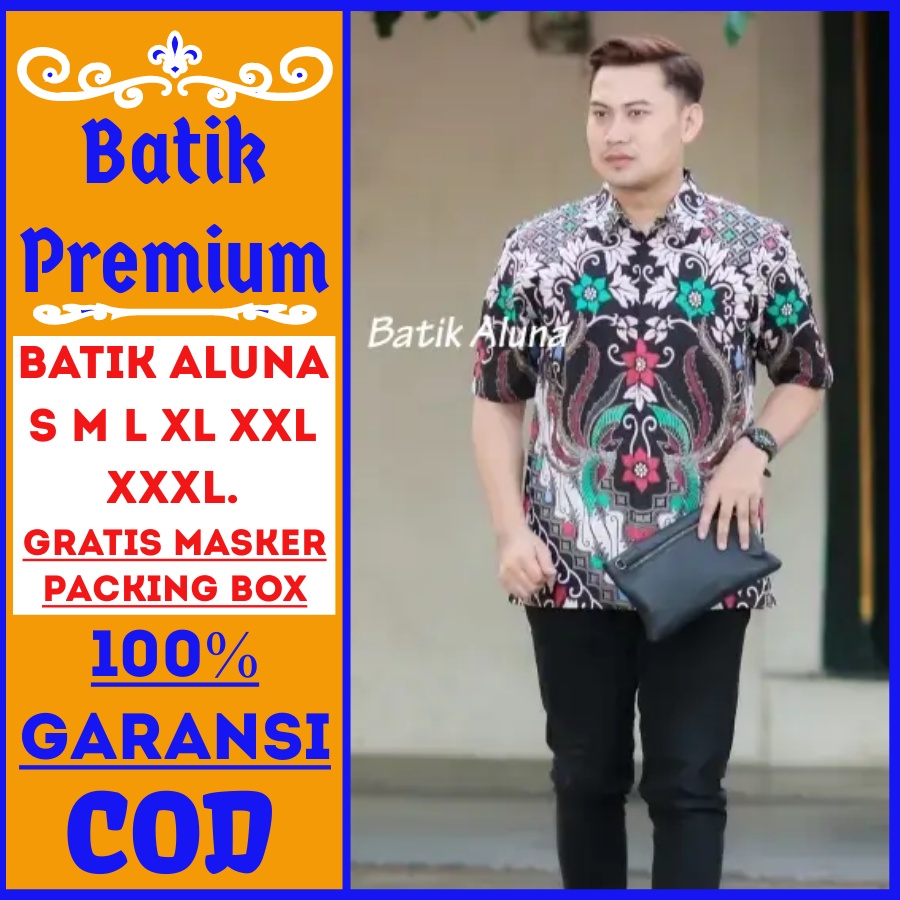 Baju batik pria lengan pendek premium kemeja aluna tulis prabuseno alisan silky kombinasi modern ata