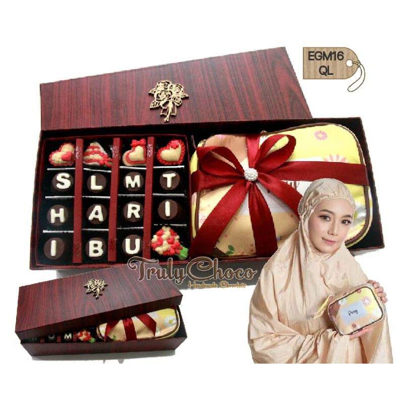 

kado special hari ibu coklat trulychoco dengan mukena isi 16