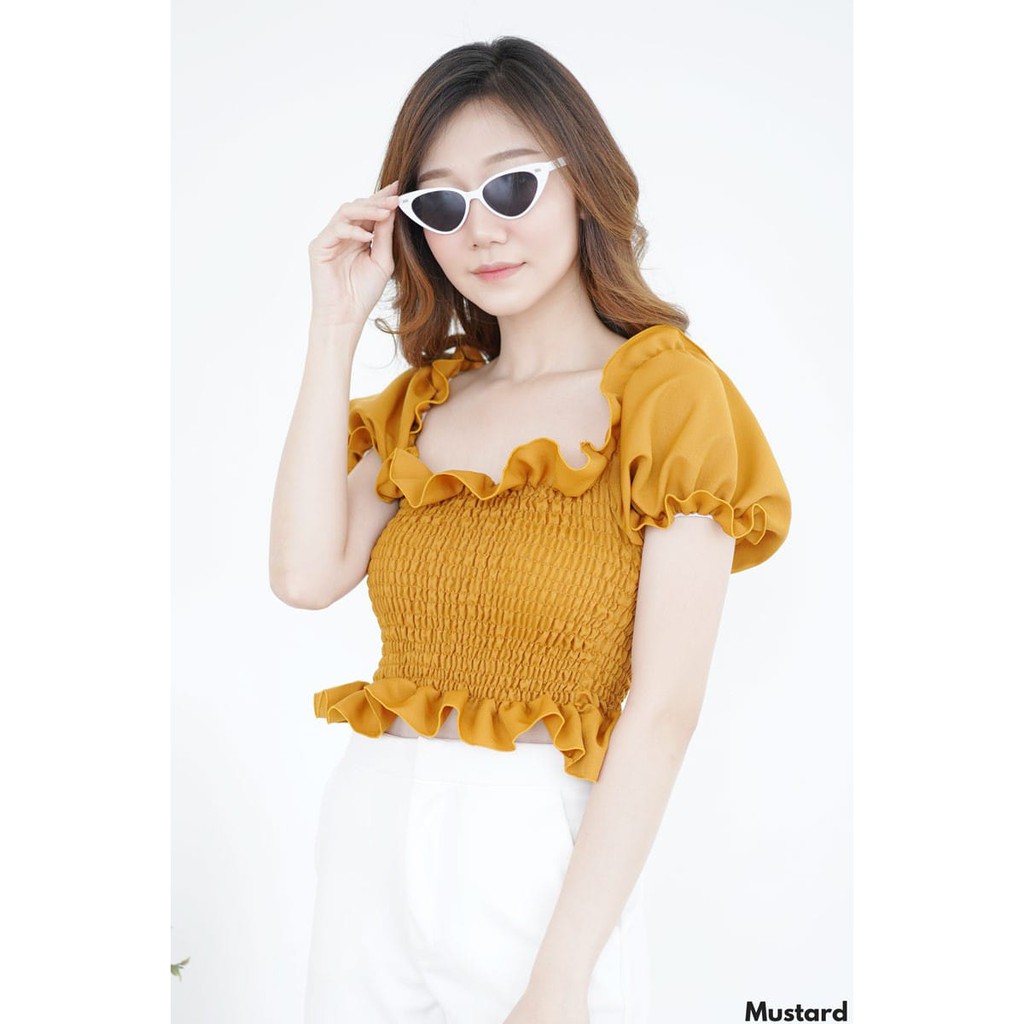 Puff SHIRRED Crop Top - atasan sabrina wanita - atasan crop wanita - baju crop wanita