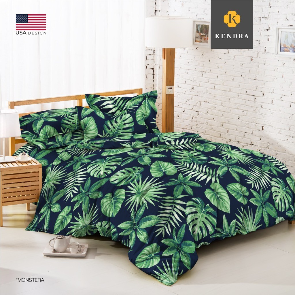 Sprei Kendra Monstera No.1 King 180 Seprai Daun Pohon Palem Hijau