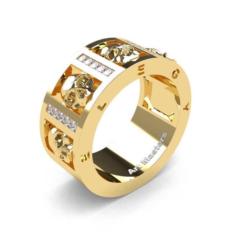 Cincin Desain Kepala Hantu Warna Emas Untuk Pria