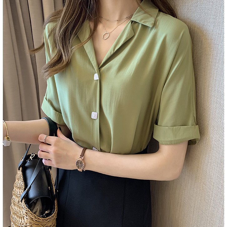 【xiaozhainv】Kemeja wanita gaya baru lengan pendek desain atasan longgar-1