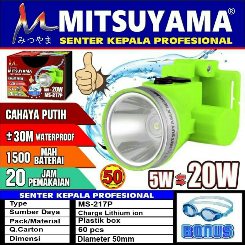 COD Senter Kepala Selam Diving/ Cahaya kuning / Putih MITSUYAMA MS-217K/P