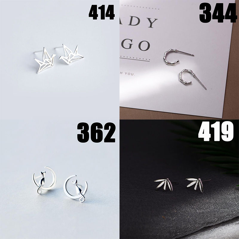 Anting Stud Desain Bintang Daun Warna Silver Gaya Korea Untuk Wanita