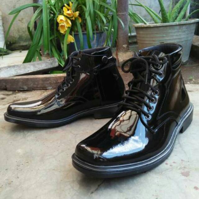 Sepatu pdh pria model tali hidup resleting hitam glos - pdh scurity - pdh TNI - pdh polisi - pdu pdl