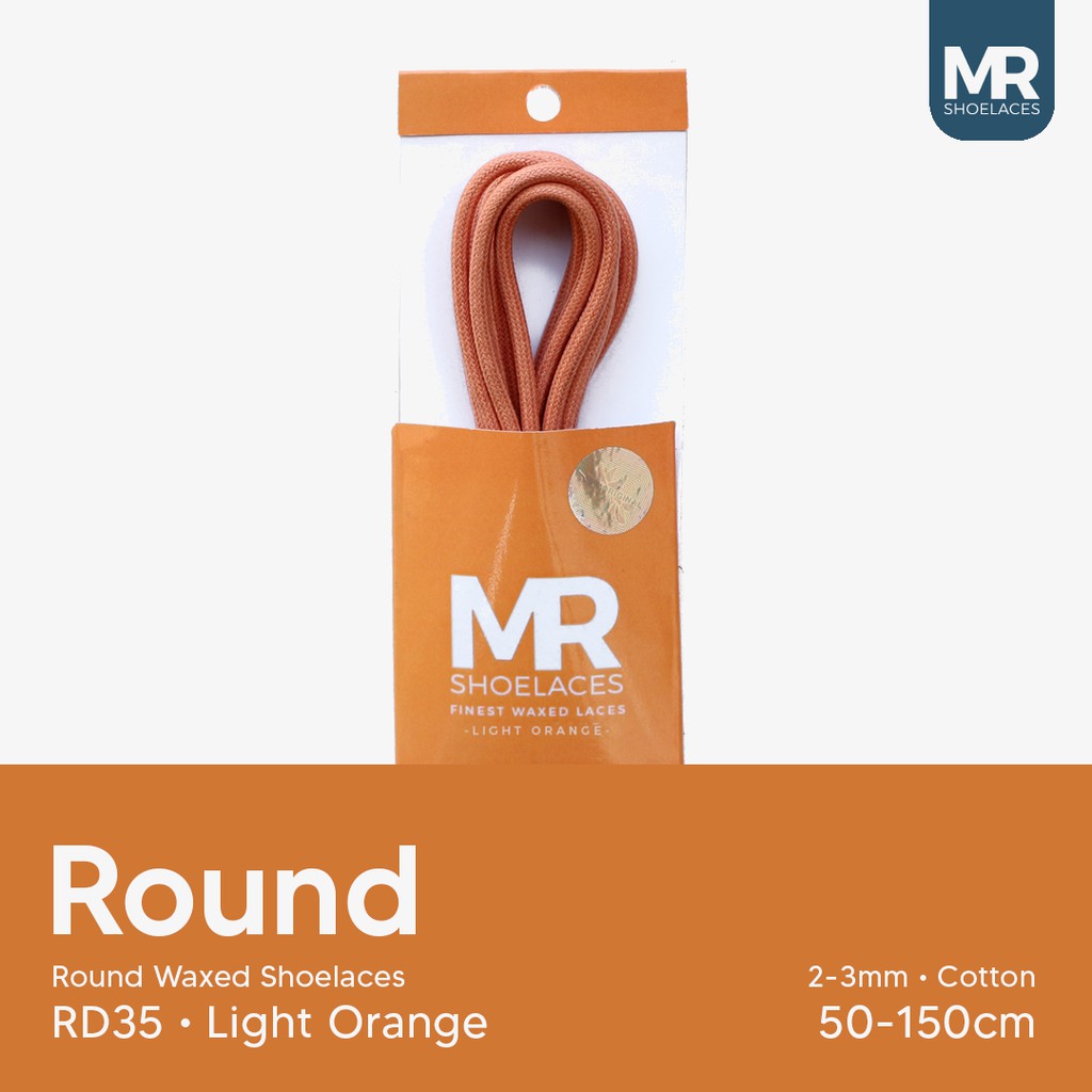 MR Shoelaces RD35 Light Orange Tali Sepatu Lilin 2-3mm Bulat Round 50cm 60cm 70cm 80cm 90cm 100cm 120cm 150cm (Waxed Laces) - Premium Shoelace