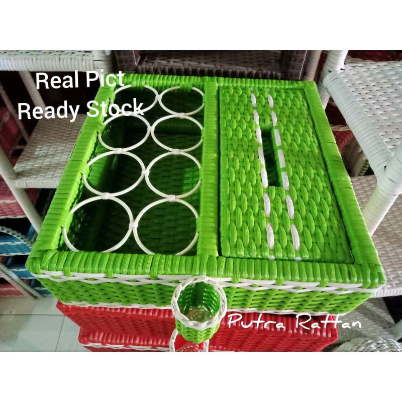 Tempat Tisu Rotan Sintetis Set Tempat Aqua Gelas