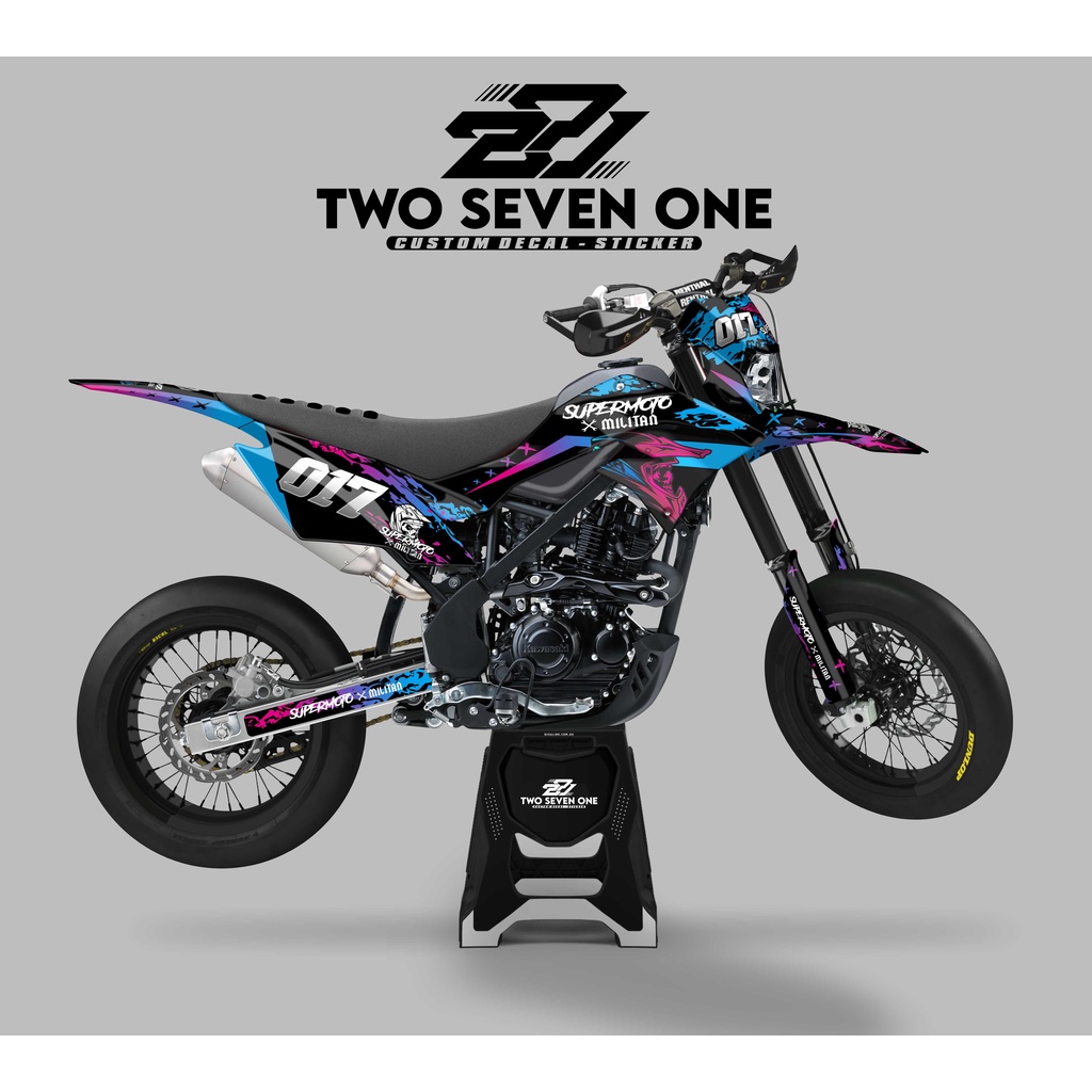 DECAL STICKER MOTOR DTRACKER VARIASI SUPERMOTO HITAM UNGU BIRU FULL BODY BEBAS DESAIN FULL CUSTOM
