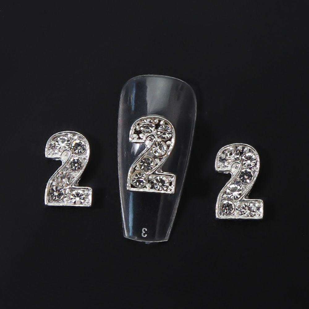 AUGUSTINA Agustina 0-9 Angka Pesona Kuku Fashion Shiny Glitter Warna Perak Perhiasan 3D Manicure Aksesoris