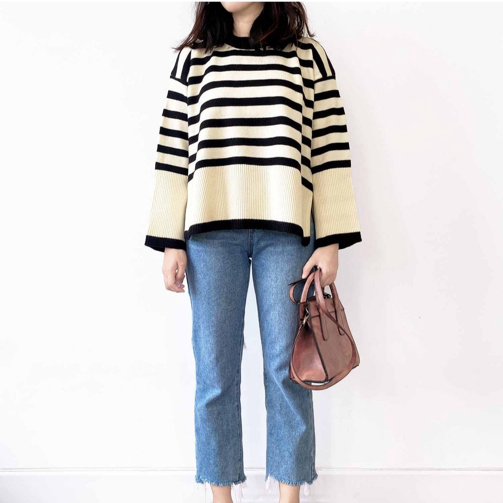 BEFAST - ZSO OOTD Sweater SABILA / LAYLA STRIPE OUTER KNIT / Atasan Lengan Panjang / Sweater Motif Garis-Garis / OOTD Remaja Wanita Ala Style Korean / Sweater Casual / Fashion Wanita Kekinian Terbaru 2022 / Terlaris