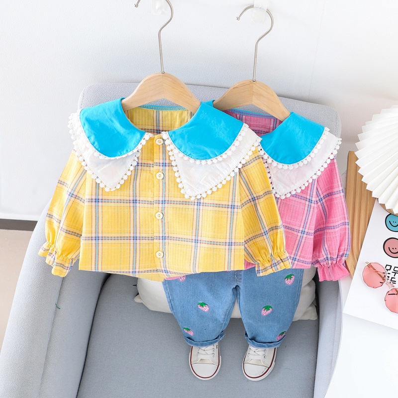 Baju Anak Perempuan EMA Set Kemeja dan Celana Jeans Fashion Anak Korean Style Import 2in1