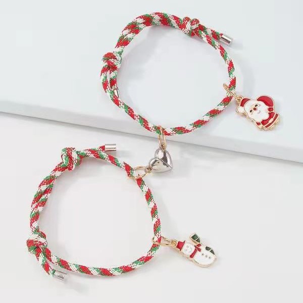 AZ120 [Cod][Ready Stock]2pcs/1pasang Gelang Magnet Couple Desain Christmas Gelang Tali Karet Couple Magnet Attract Persahabatan Bracelets Untuk Pria Dan Wanita Gelang Magnet