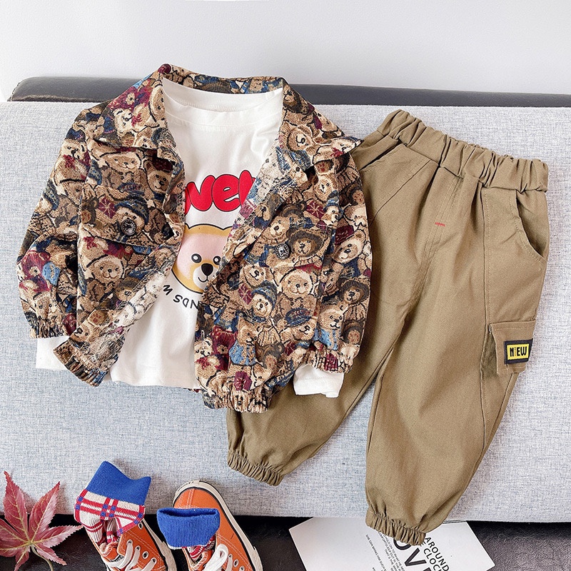 COD setelan anak laki laki import setelan 3pcs kaos kemeja celana panjang anak laki laki fashion import by korea setelan baju anak laki laki import baju anak laki laki fashion-1