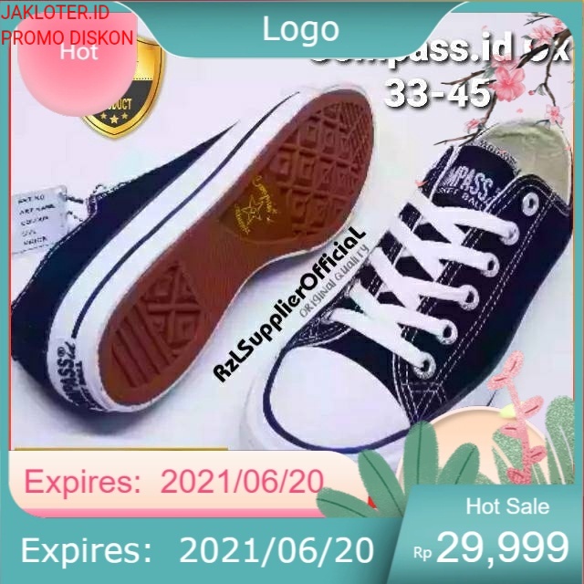 Sepatu Compass Original / Compass 057 Hatrrik OX  / Sepatu Compass Pendek Hitam Putih 33-45