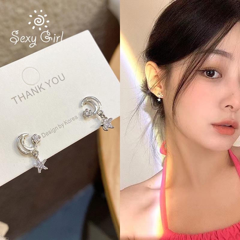 Gaya Korea Fashion Zirkon Anting Bulan Zirkon Kepribadian Anting Bintang Temperamen Sederhana Anting Hutan Perhiasan Gadis Seksi