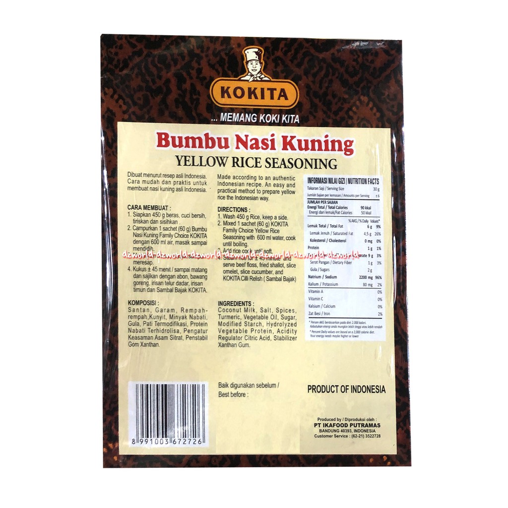 Kokita Bumbu Nasi Kuning Yellow Rice Seasoning Bumbu Instan Untuk Nasi Kuning Is 3 Sachet