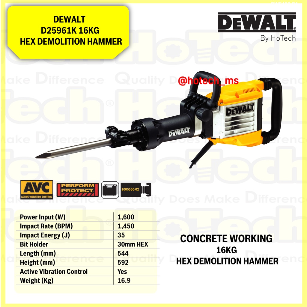 DEWALT | D25961K | 16KG HEX DEMOLITION HAMMER | MESIN BOBOK| MESIN BOR