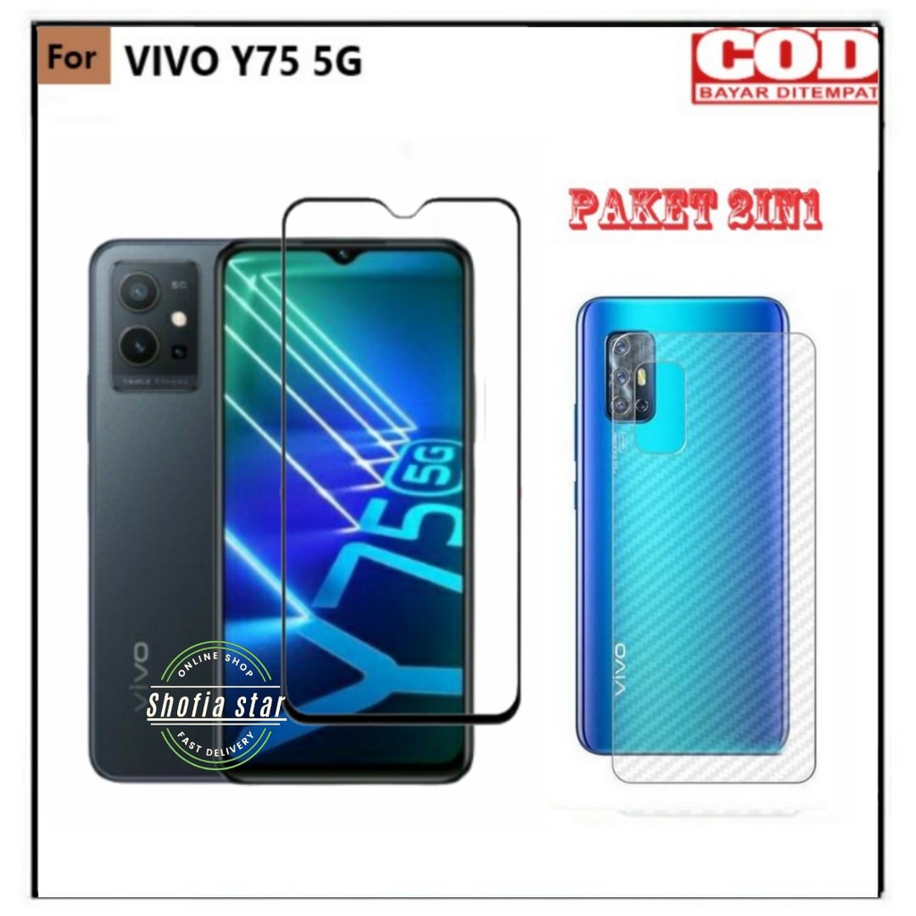 2IN1 TEMPERED GLASS VIVO T1 5G Y75 5G TG LAYAR ANTIGORES KACA FULL COVER