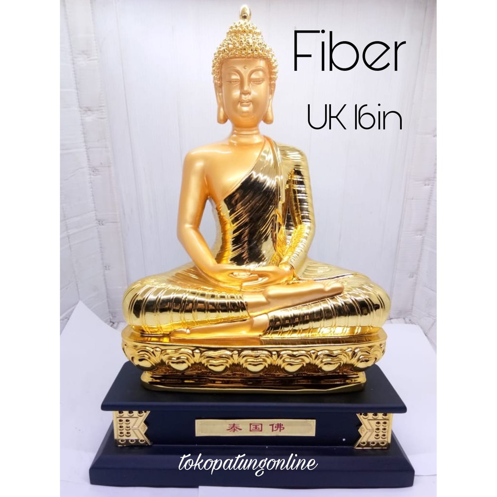 Patung Buddha Tahtrayana Fiber Emas 16in