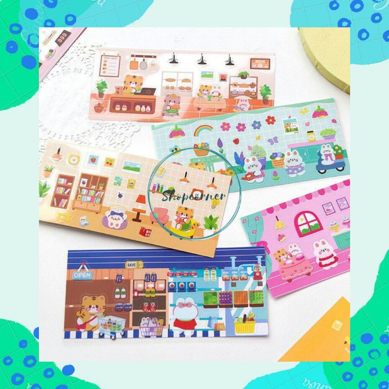 

3 Sheet DIY Sticker Card / 3 Lembar DIY Kartu Stiker Motif Kartun untuk Dekorasi / Scrapbook
