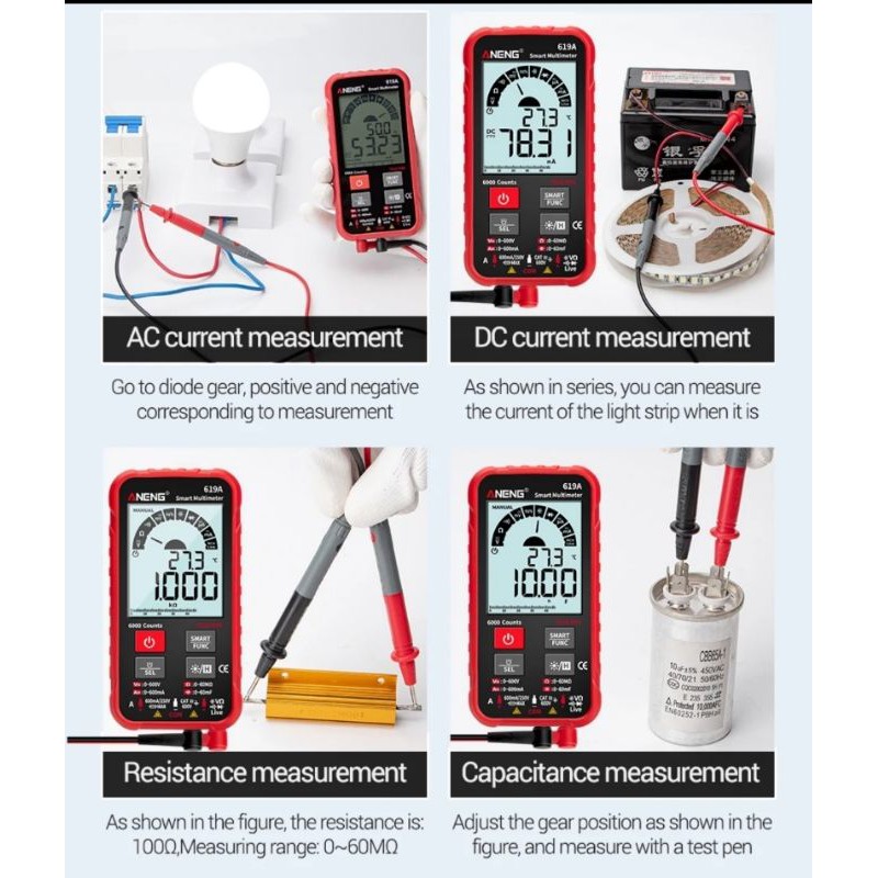 ANENG 619A Multimeter AC/DC True RMS 6000 Ampere Multimetro NCV Meter