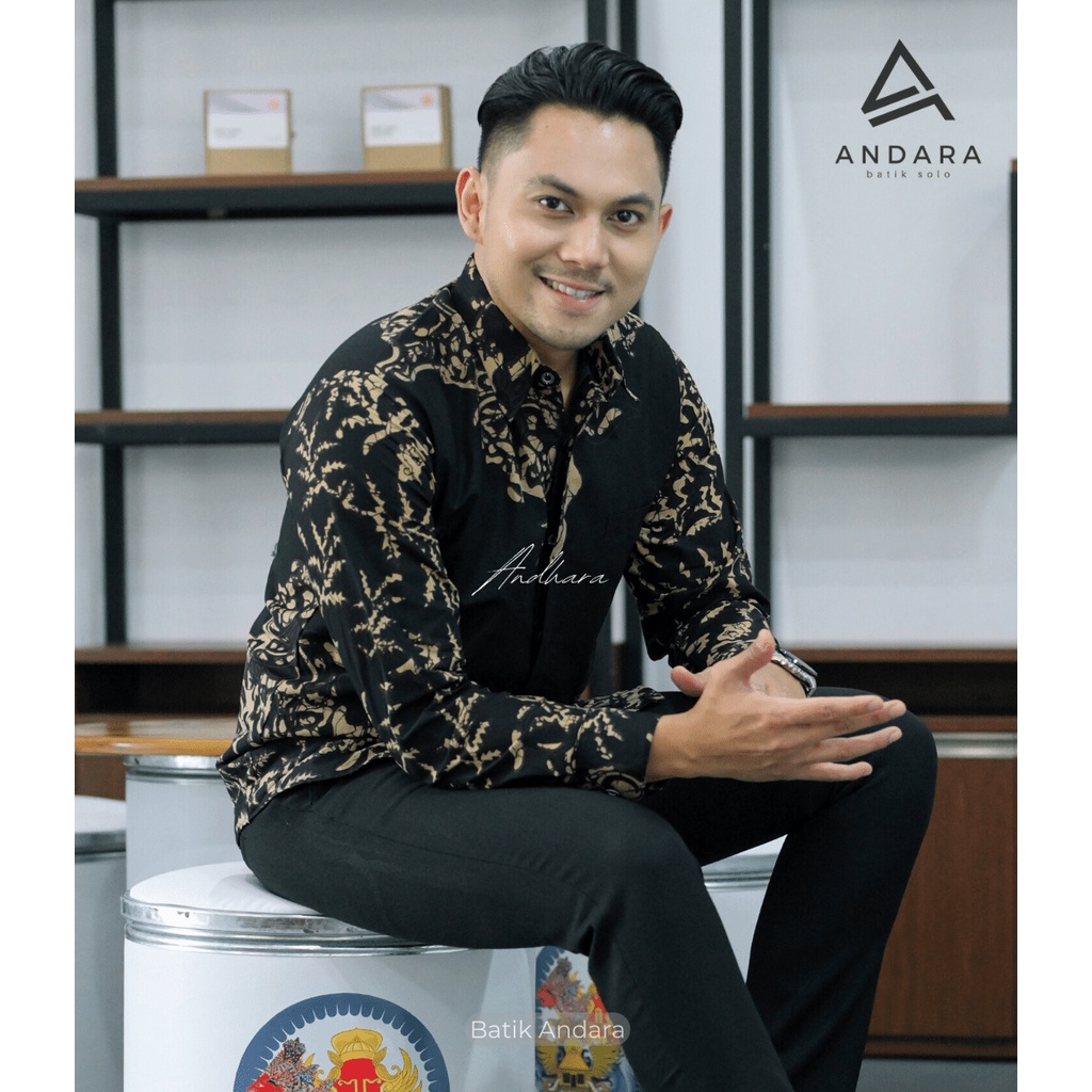 AKAR WIGUNA Baju Batik pria Lengan Panjang Modern slimfit Kasual Jagu Biru Best Seller Rekomendet Katun Solo Sragenan Terlaris Regular Fit