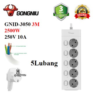 Gongniu Stop Kontak 5 Lubang Multi Switch ON-OFF 3 Meter SNI 3Tahun Garansi GNID-G3050 3Meter