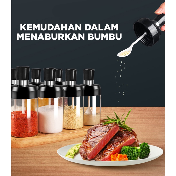 TEMPAT BUMBU DAPUR GULA GARAM SERBAGUNA BOTOL BUMBU DAPUR DILENGKAPI SENDOK - KACA