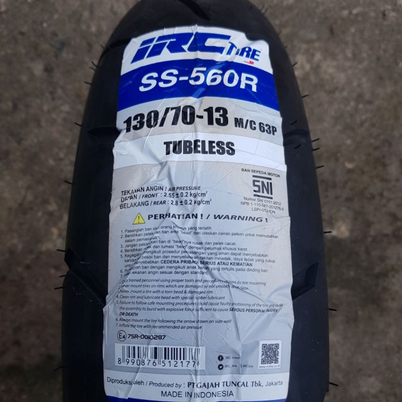 BAN LUAR IRC 130/70-13 SS-560R SS560R BAN LUAR NMAX N MAX BELAKANG STANDAR TUBELESS