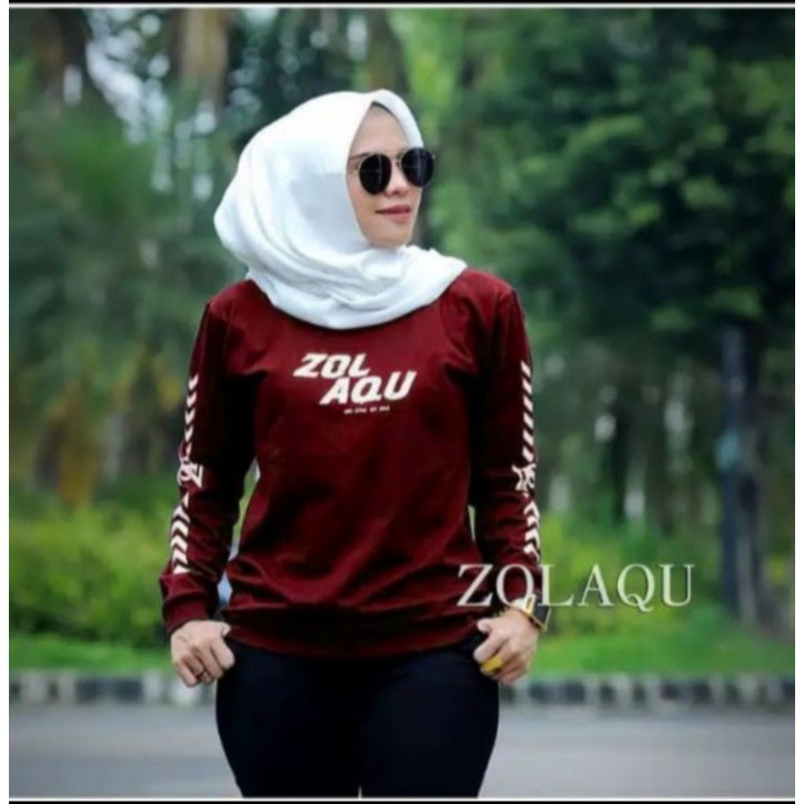 Zolaqu Kaos Wanita Lengan Panjang Terlaris 2021 Combed 24S Atasan Wanita [ Warna Velvet Merah ]