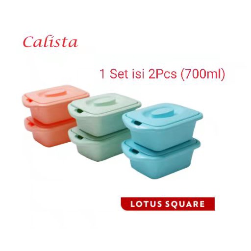 Calista Lotus Square Wadah Saji Makanan 700ml Set isi 2pcs Bpa Free