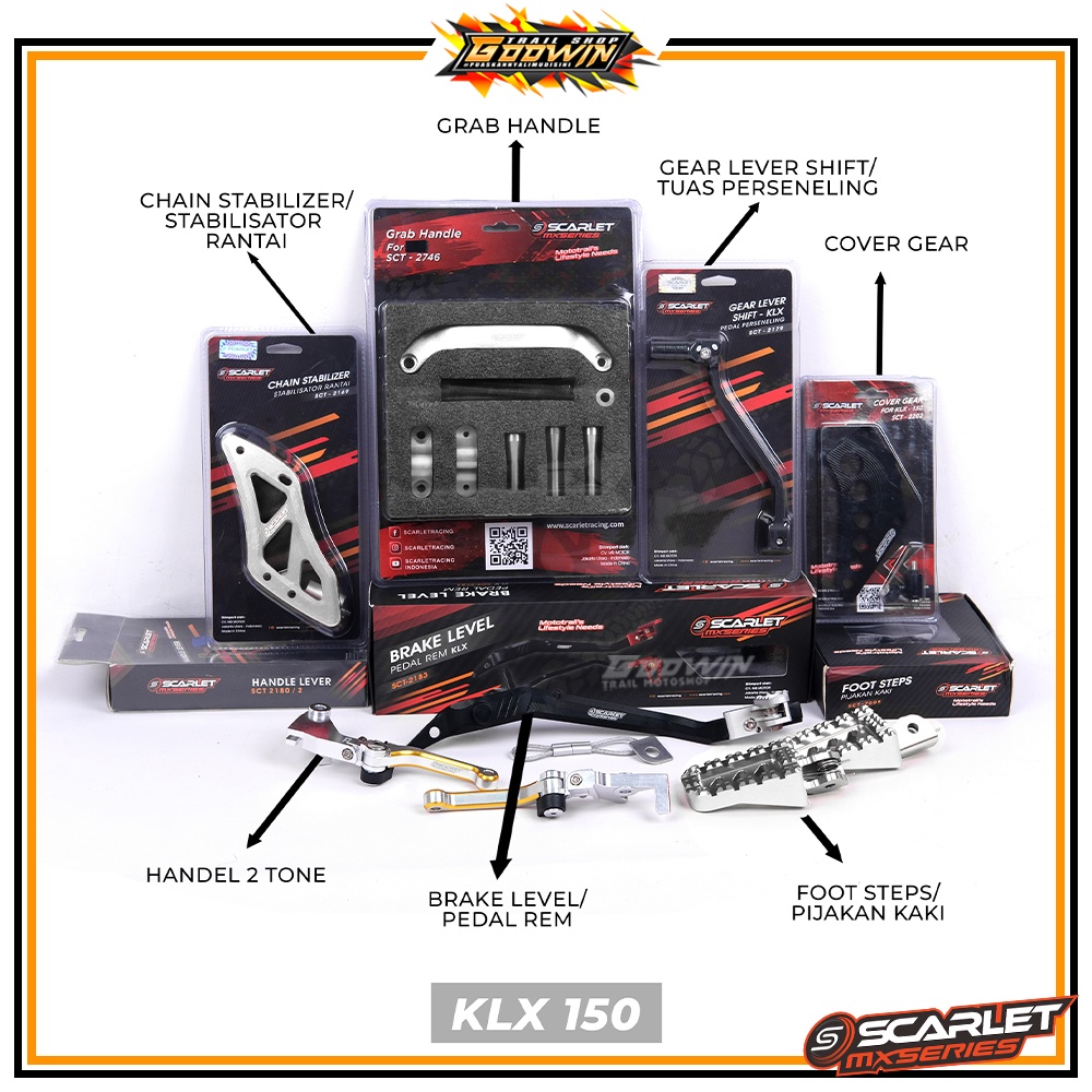 Brake Level Tuas Rem Gear Lever Shift Tuas Persneling Cover Gear Rantai Chain Stabilizer Footsteps Trail Pijakan Kaki Handle Grab Handle SCARLET MX KLX 150