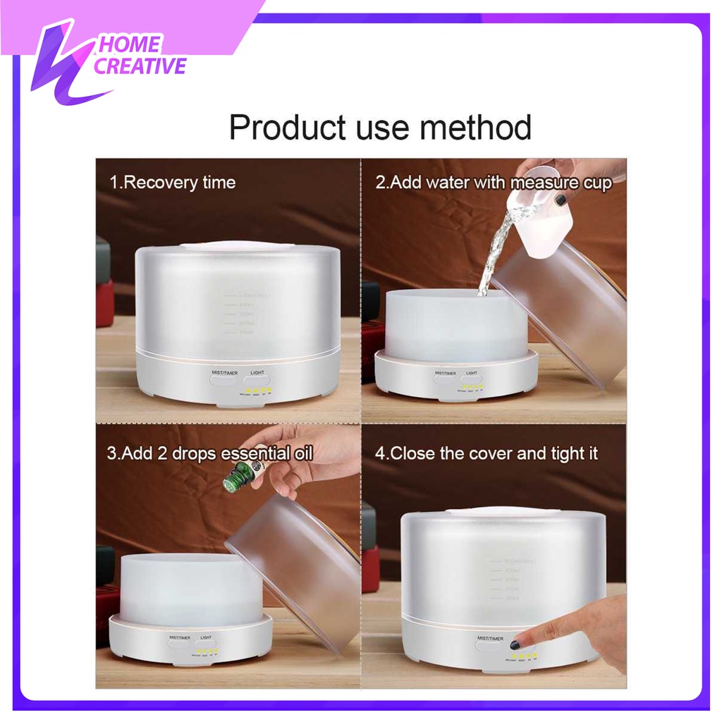 HOME CREATIVE 100% Original Humidifier 500 ML Diffuser Warna RGB Purefier Pelembab Udara Humidifier Ruangan Filter Ruangan Pengharum Ruangan Diffuser Bonus 12 Botol Esensial Oil Pure 100% Termurah