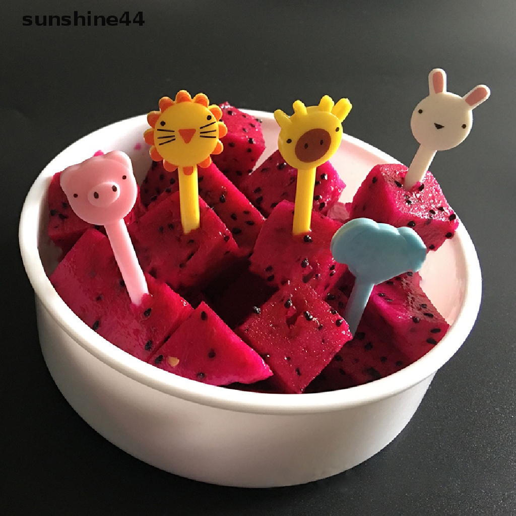 Sunshine 10Pcs Garpu Buah / Kue / Snack / Dessert Mini Desain Kartun Hewan Peternakan Untuk Anak