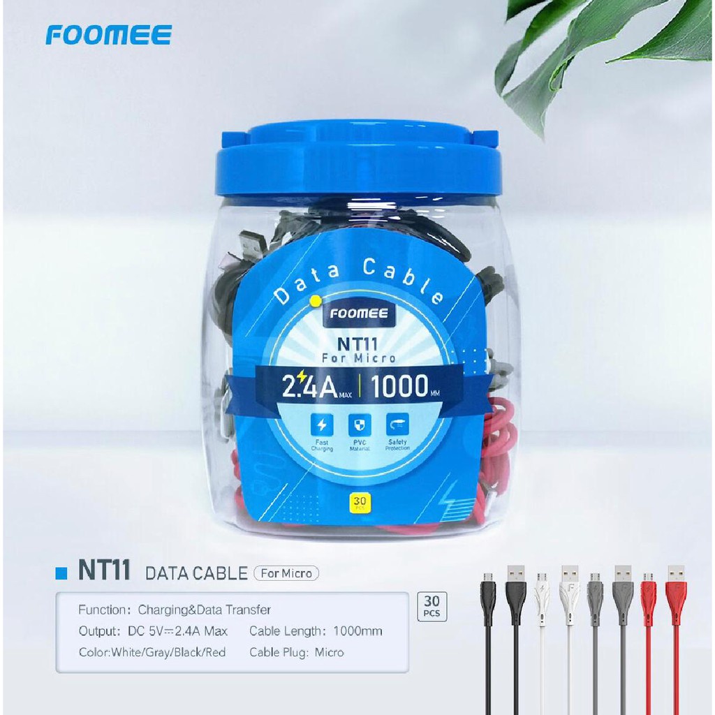 NT11 FOOMEE - KABEL DATA / KABEL CASAN ANDROID MICRO USB V8 FOOMEE NT11 TOPLES ISI 30PCS ORIGINAL MU