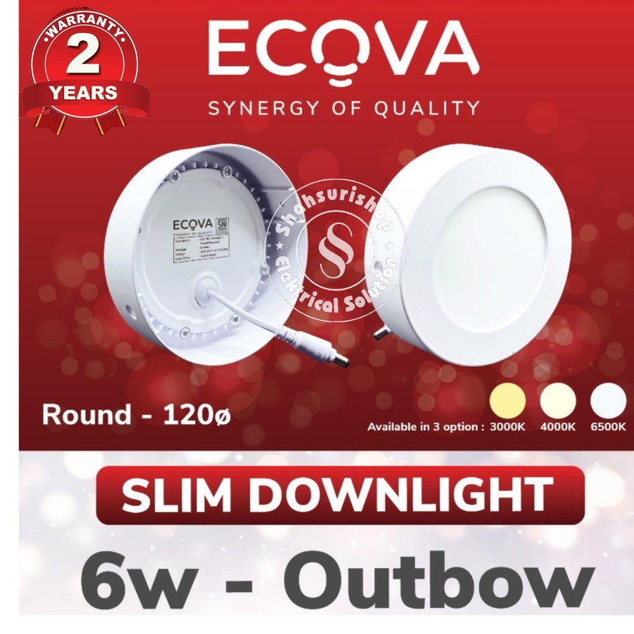 ECOVA SLIM DOWNLIGHT OUTBOW BULAT 6 WATT 6W LED PANEL BERGARANSI
