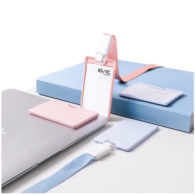 

ID Card Nametag Karayawan Panitia Disain Vertikal Pink/Biru dengan Tali Penggantung