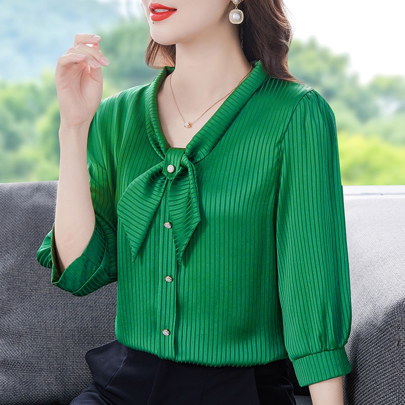 COD 2022 New Fashion Korean Style 3/4 Sleeve Casual Work Blouse for Women Blue Pink Green White Summer Shirts 2023t Baju Kemeja Wanita Kekinian