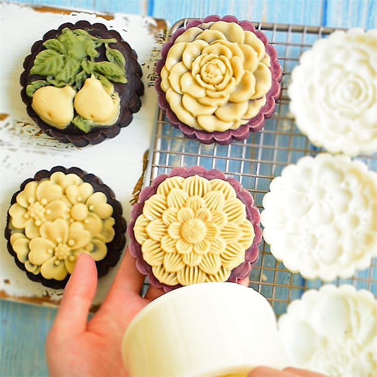 (4pc) cetakan kue bulan 2020 (150gr) mooncake press mold PREMIUM - FLOWER PEAR